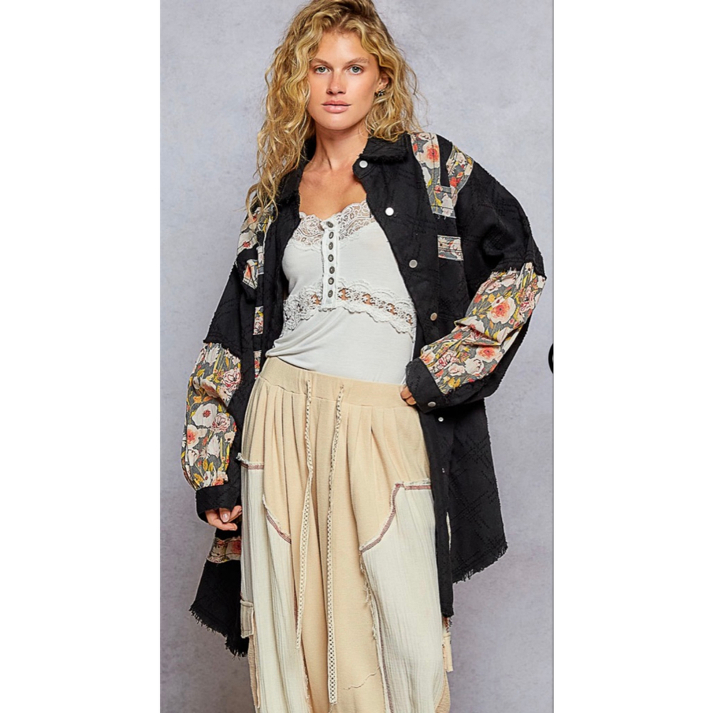 New POL Free People Style Patchwork Oversized Military Shirt Jacket sizes S M L - Picture 3 of 7